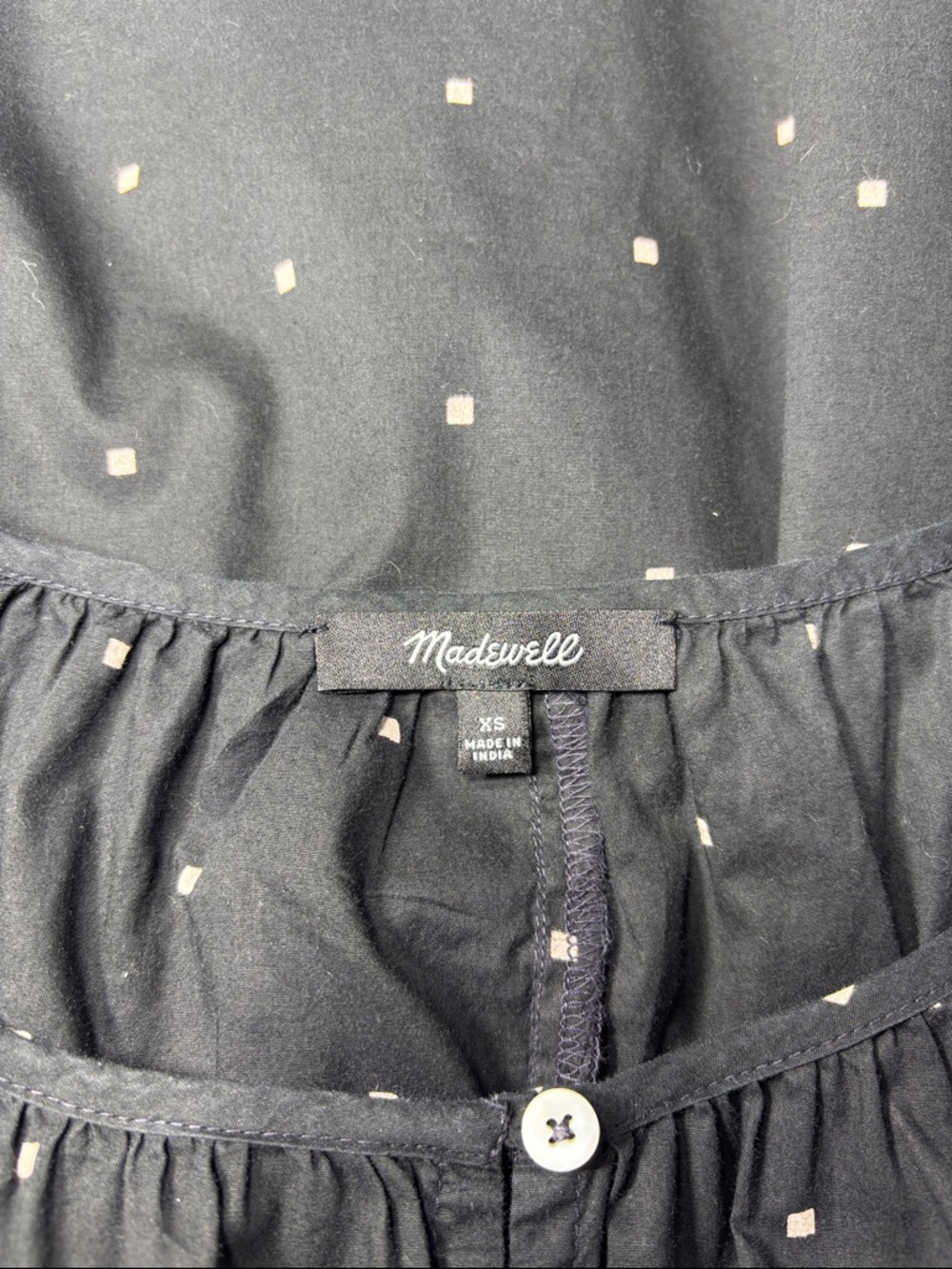 Madewell Button-Front Tie-Waist Mini Dress in Square Spot Black Size XS - Picture 7 of 8